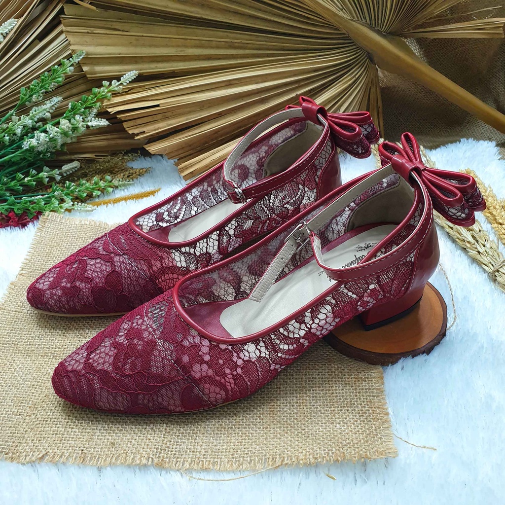 sepatu wanita vilea maroon pita tinggi 3cm tahu