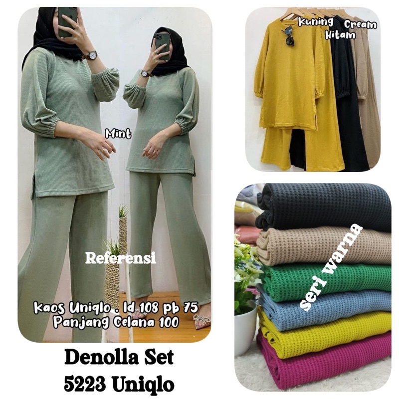 5223 denolla set uniqlo setelan celana wanita merk clarke