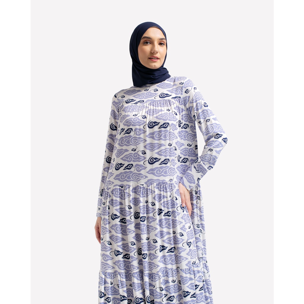BATIK SALMA Gamis Susun Bahan Rayon Motif Batik Mega Mendung - Ungu