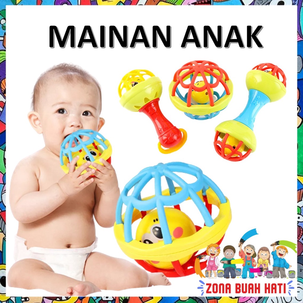 ZBH Mainan Kerincingan Rattle Genggam Bola Bayi teether rattle stick Rattle Toy Single mainan gigitan bayi BPA FREE