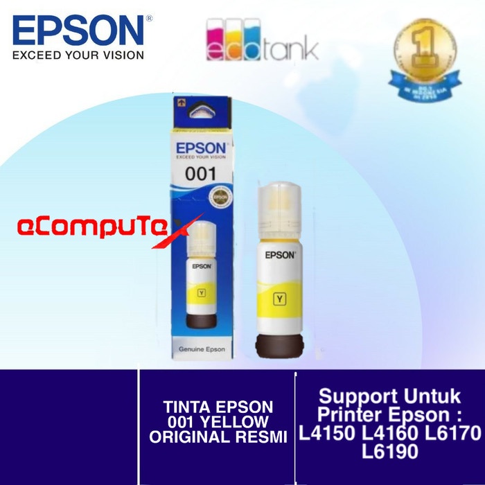 TINTA EPSON 001 YELLOW / T001 KUNING ORIGINAL RESMI L4150 L4160 L6170