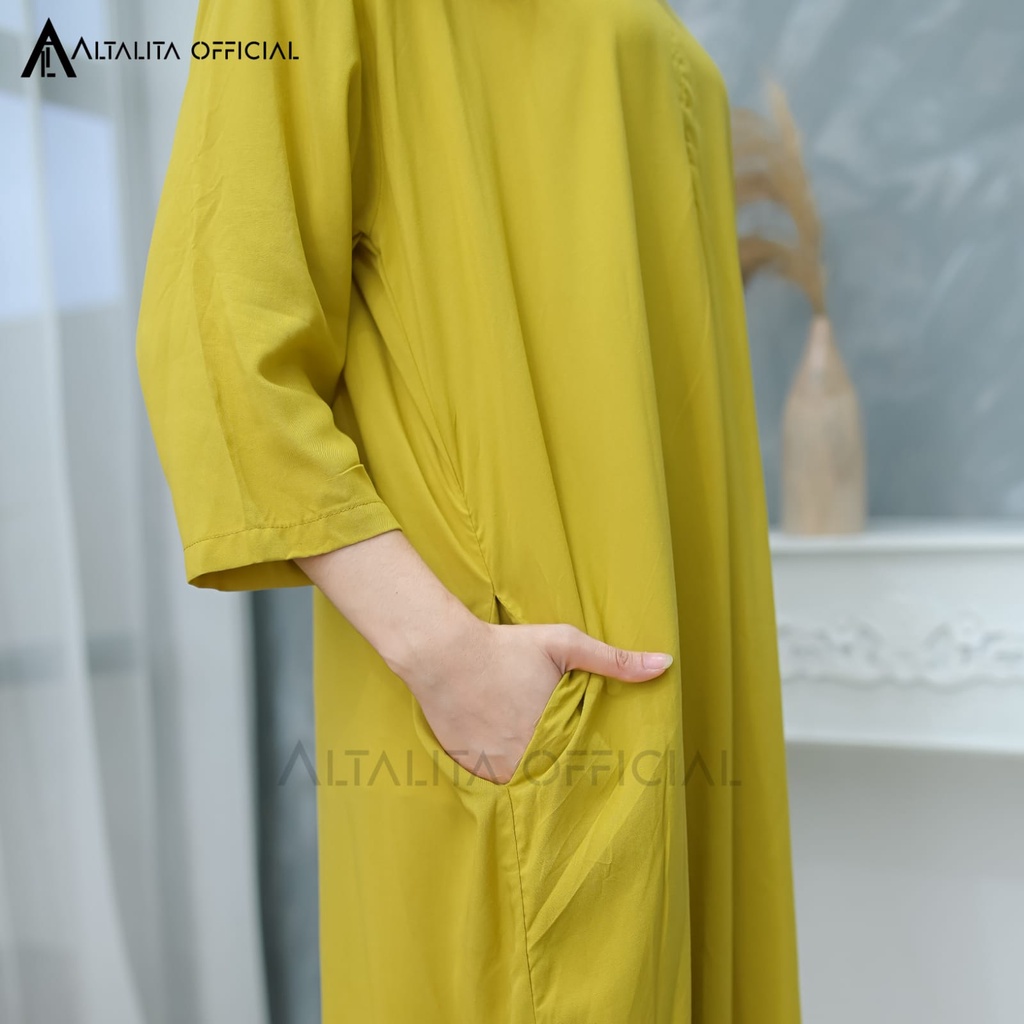 Altalita - Daster Polos Panjang Busui Lengan Tangan 3/4 Semata Kaki Home Dress Gamis Rayon Polos Jumbo LD 120 Long Dress Polos Tangan Panjang Bahan Katun Rayon Adem Tebal Premium