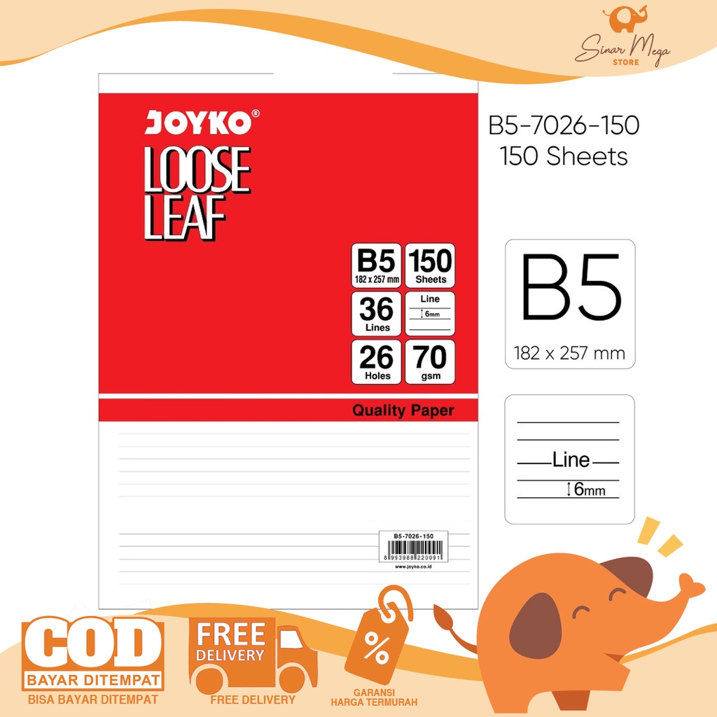 

Joyko isi Loose Leaf B5 7026 150 sheet / Refill Binder 26 ring