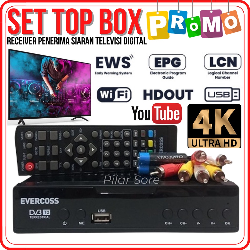 Set Top Box ADVANCE STP-A01 / EVERCOSS DVB-T2 - Alat Penerima Siaran TV Digital /Receiver TV Set Top Box ADVANCE