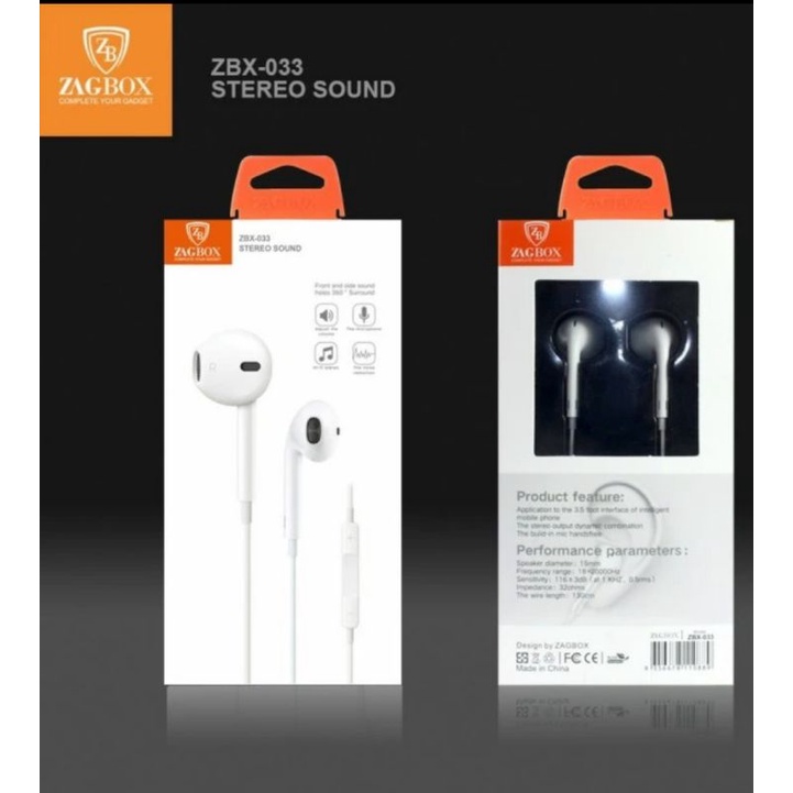 Handsfree Zagbox ZBX-033 HF Earphone Handset Bass