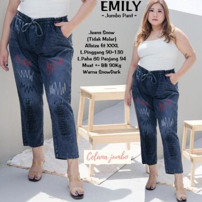 Celana Kulot Jeans Wanita Boyfriend Pinggang Kolor Karet Big Size