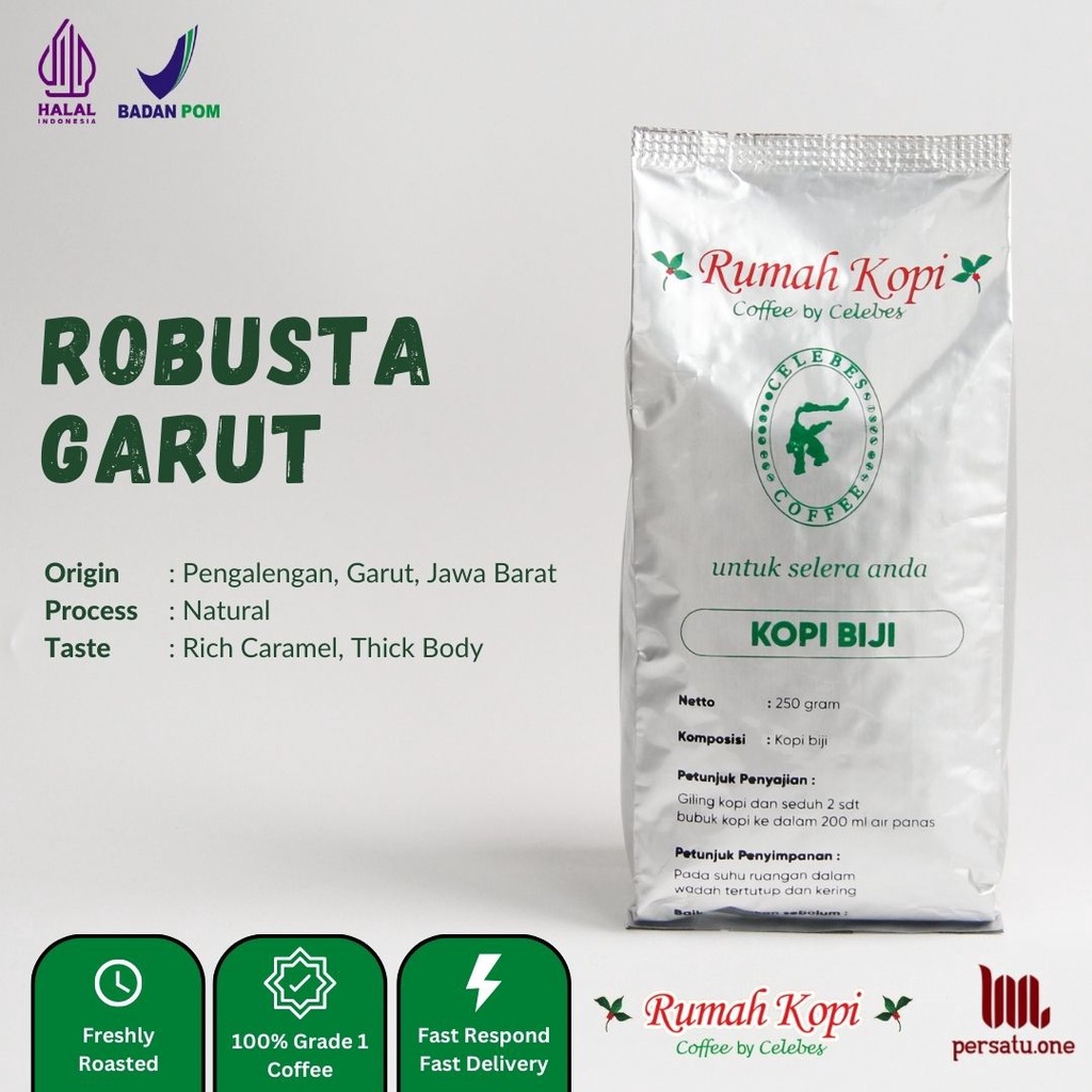 

Kopi Robusta Garut Biji/Giling Halus/Medium | CELEBES COFFEE | Kemasan 100, 250, dan 500 gram