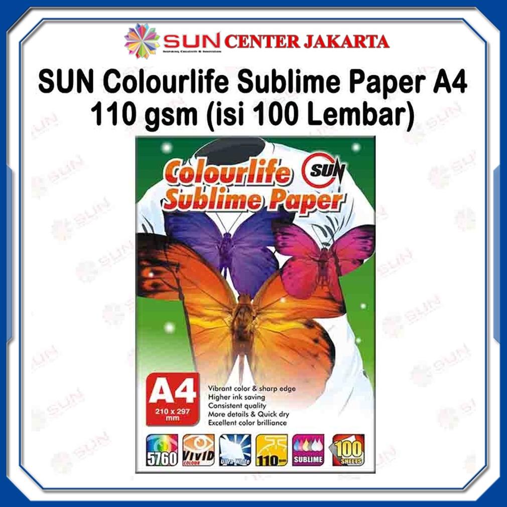 

KERTAS SABLON SUBLIM TRANSFER PAPER - SUN COLOURLIFE SUBLIME PAPER A4 ISI 100 LEMBAR TERLARISS...,,,,,