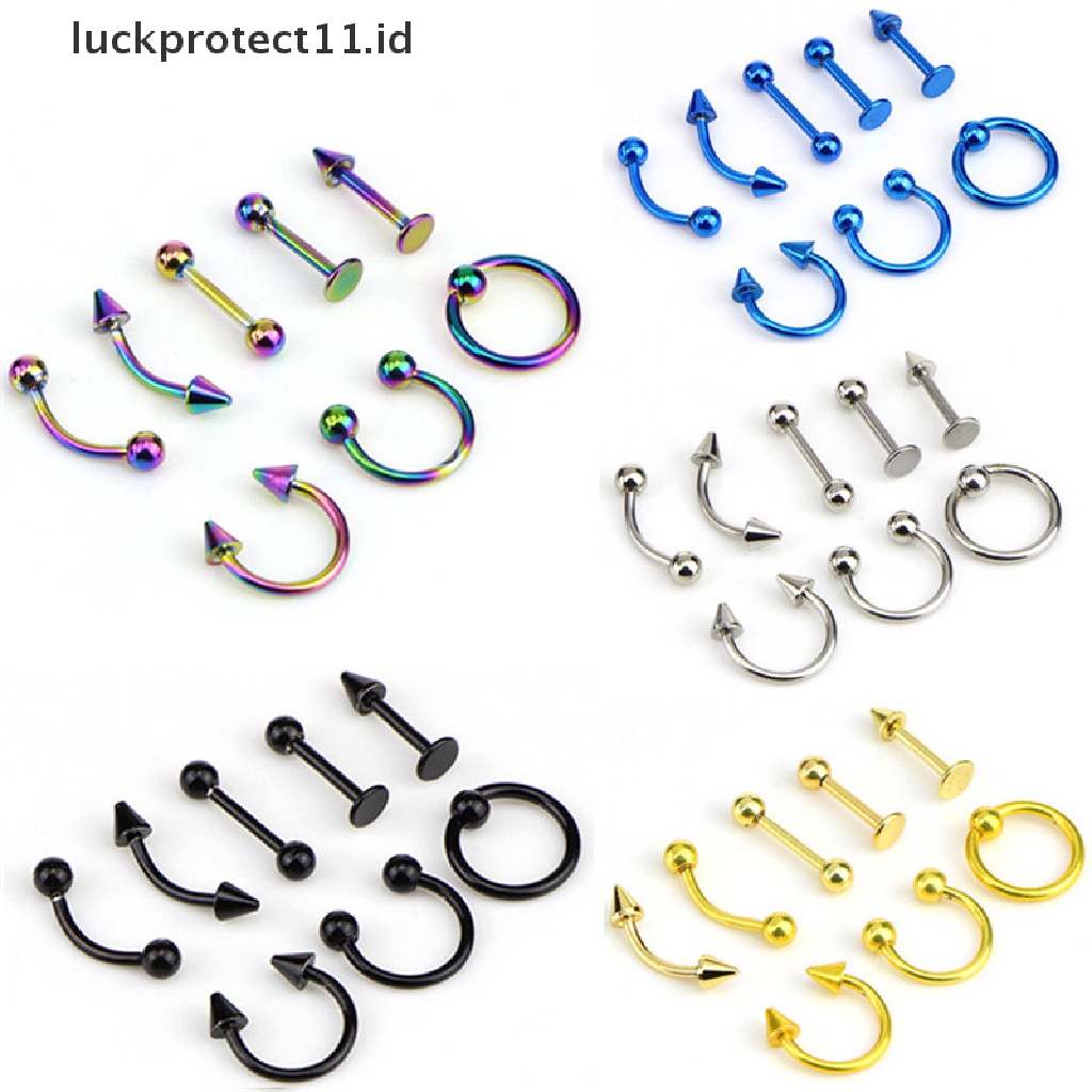 /Fashion Hot// Fashion// Campur 8PCS 16G Stainless Steel Helix Perhiasan Telinga Alis Hidung Bibir Rings.