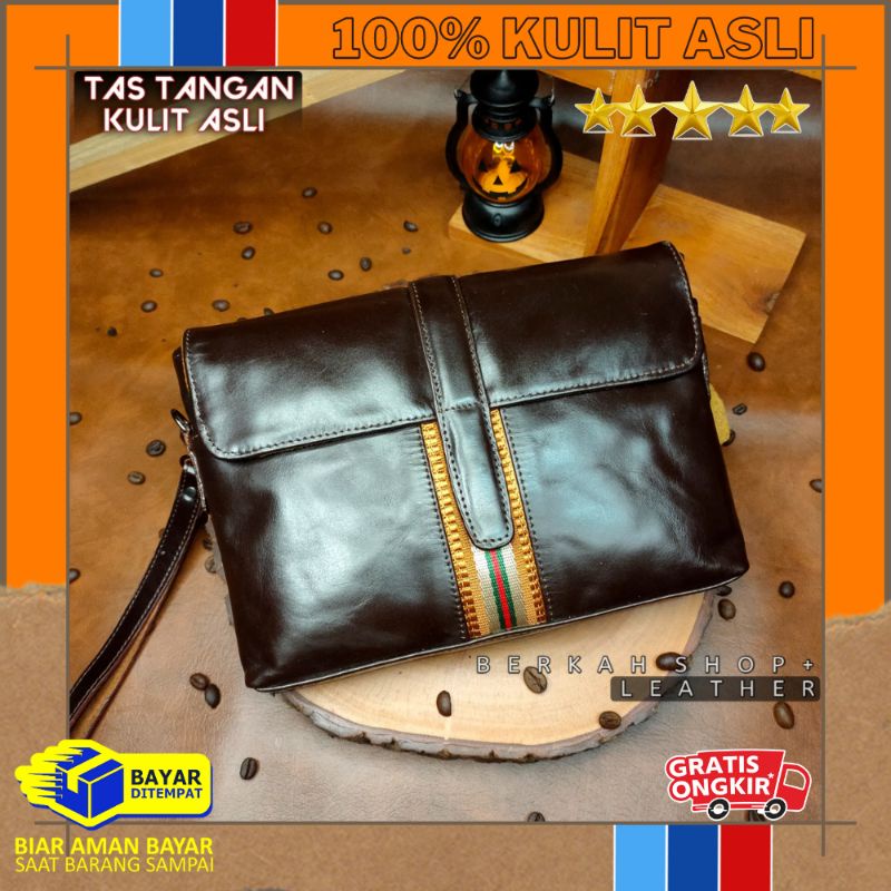 Handbag Clutch Tas Tangan Genggam Pria Wanita Kulit Asli Hand Bag Pouch Coach Cowok Cewek Kulit Sapi