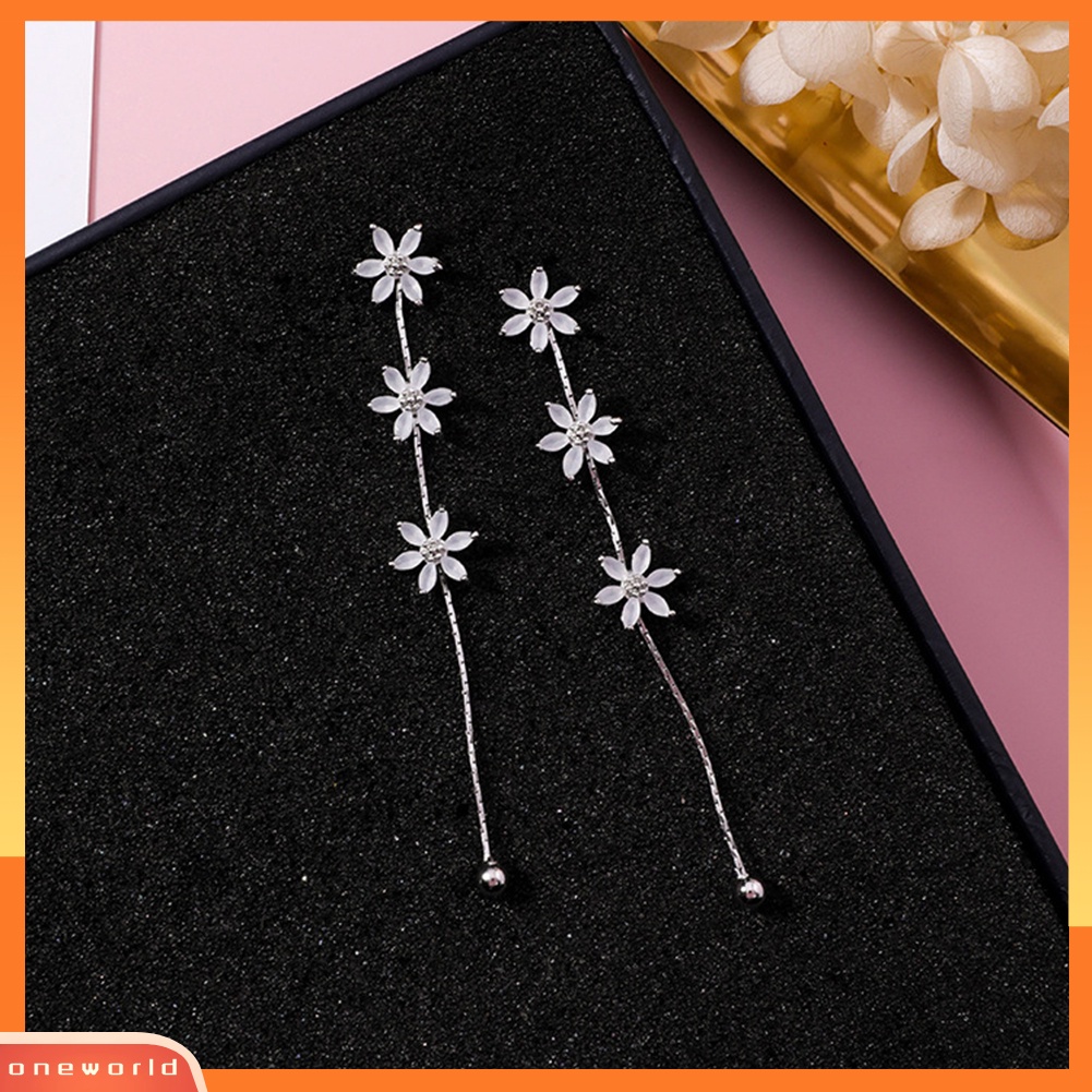 [WONE] Wanita Mutiara Imitasi Bunga Cherry Blossom Rumbai Menjuntai Ear Drop Earrings Perhiasan