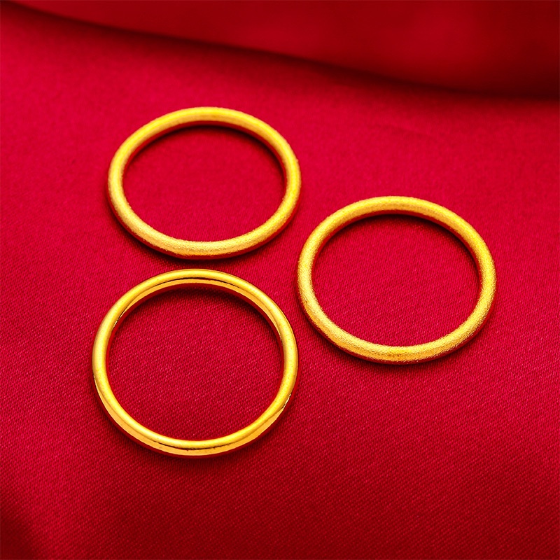 Goldkingdom Perhiasan Fashion Emas Asli Kadar 375Bangkok Aksesoris Ready Stock Cincin Pasangan Minimalis Tiga Kehidupan Tiga Cincin Wanita Halus Ring