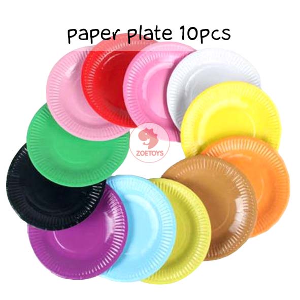 Zoetoys Paper Plate Cup 10 pcs | Birthday Party Decoration Kids |  Piring Gelas Kertas Motif Polos