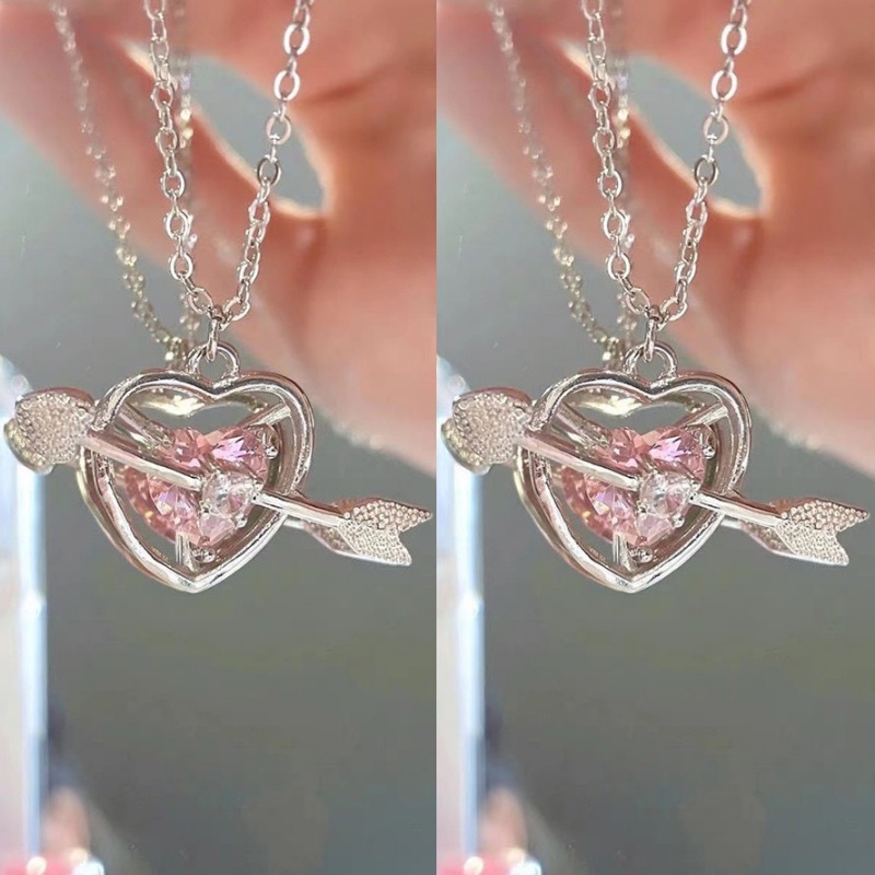 Cupid's Arrow Pink Berlian Hati Liontin Kalung Cahaya Mewah Cinta Batu Permata Kalung Hadiah Hari Valentine Wanita Perhiasan