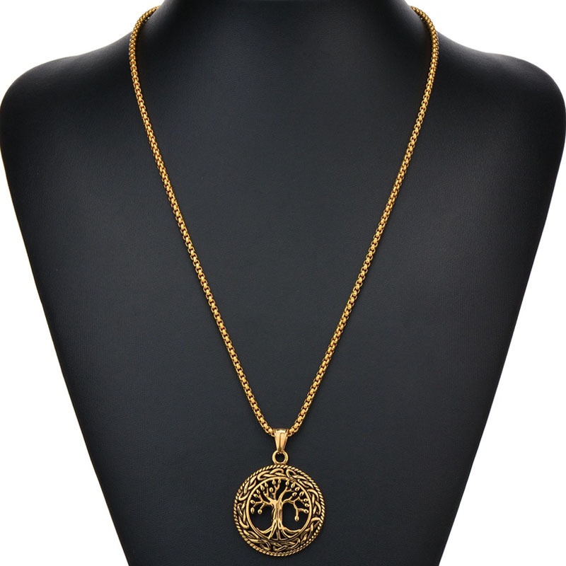 2022kalung Pohon Kehidupan Vintage Pria Dan Wanita Bulat Anti Karat Pohon Jimat Liontin Kalung Logam Punk Hadiah Grosir