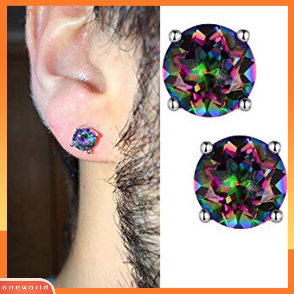 [WONE] Klasik Unisex Multicolor Cubic Zirconia Hias Telinga Stud Anting Perhiasan Hadiah