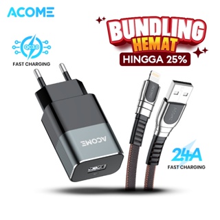 ACOME Charger QC3.0 AiC Fast Charging (AC01) Free Kabel Data Micro USB iPhone Type-C (AK Series) Ori