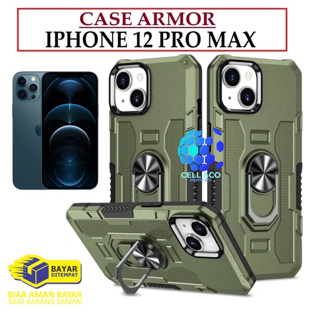 Case Armor IPHONE 12 PRO MAX Iring Cincin Magnetic Kesing Hp Protect kamera Premium Hard Case Standing Robot Pelindung Kamera