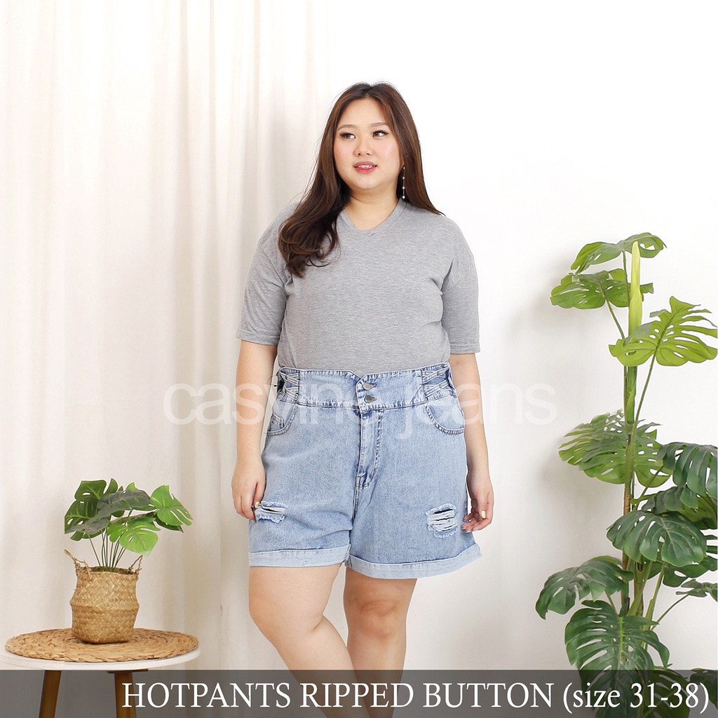 Celana Pendek Wanita Hotpants Non Stretch Sobek Ripped Destroy Bigsize Jumbo Mom Jeans