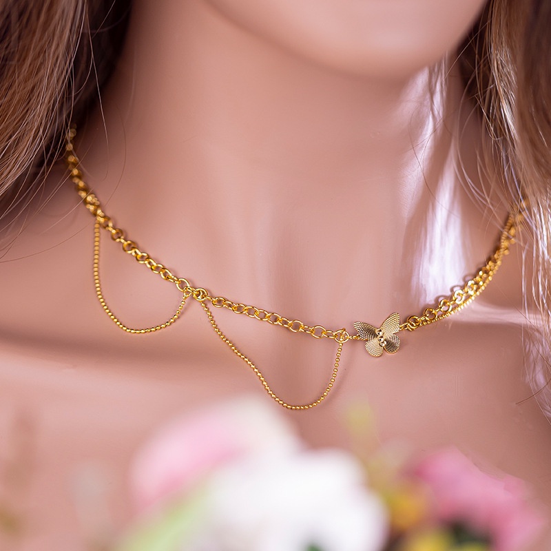 Goldkingdom Fashion Perhiasan 24 K Bangkok Aksesoris Ready Stock Kepribadian Panas Kupu-Kupu Kalung Perempuan Lembut Indah Kupu-Kupu Berlapis Emas Rantai
