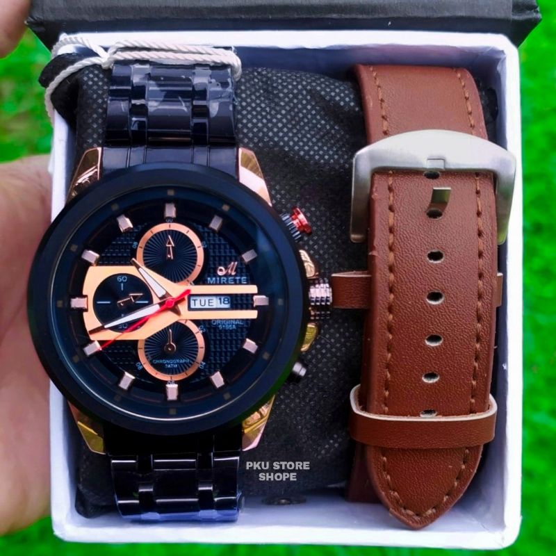 Jam Tangan Pria Mewah Mirete Original Bahan Import New Tanggal Hari Aktif Waterresist Free Box/Free Tali Kulit/Free Batrai Cadangan /Jam Tangan Pria Terlaris / Jam Tangan Pria Termurah Bayar Di Rumah