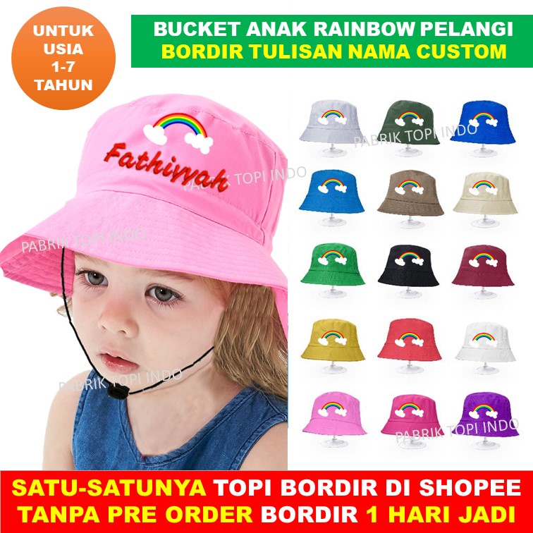 Bucket Anak Topi Rainbow Pelangi Bisa Bordir Nama Anak Usia 1 - 6 Tahun