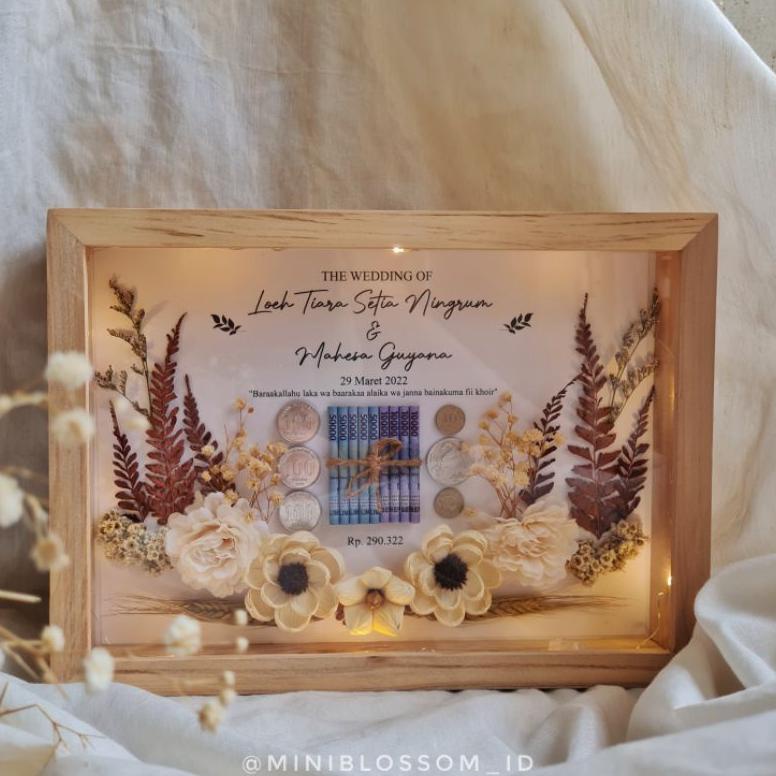 Bingkai Mahar Rustic Dried Flower Bunga Kering / Mahar Pernikahan / Frame Mahar 3D Pop Up