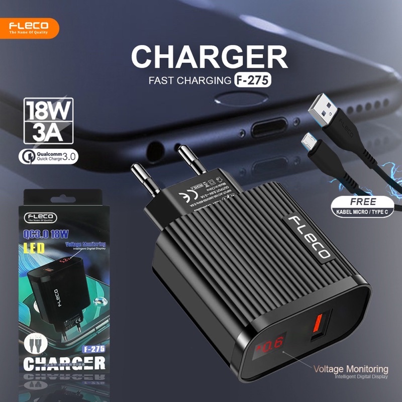 CHARGER FLECO F275 fast charging Quick 3.0 kepala charger original Wall Charger 6A Promo Sen