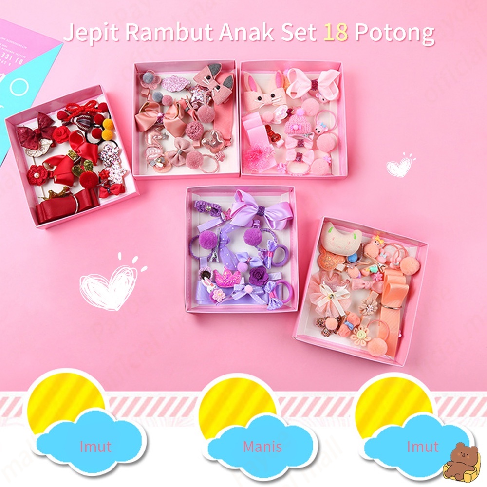 [rumahbayipdg] jepit rambut anak korea 18in1 dengan kotak set ikat rambut anak