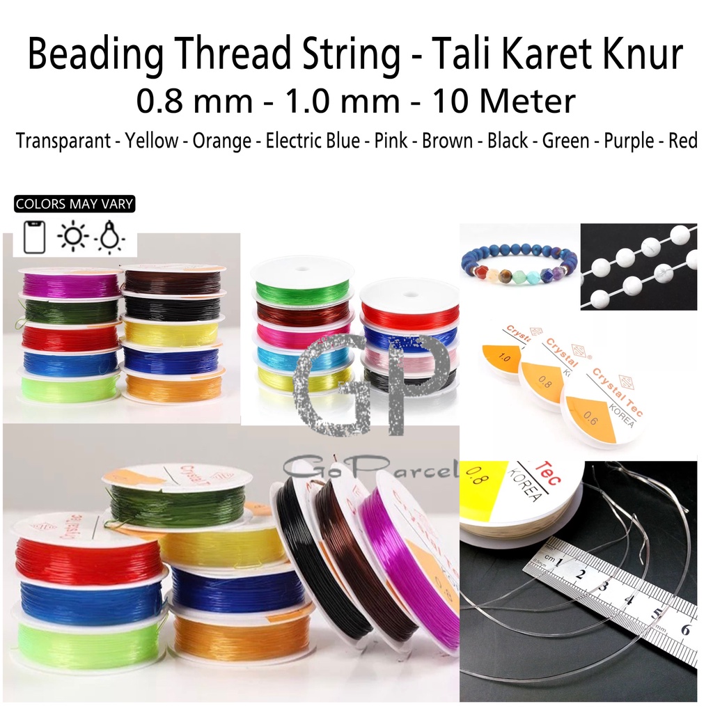 ( Rol 10 Meter ) ELASTIC CRYSTAL BAND - NYLON THREAD - TALI SENAR KARET ELASTIC KENUR BENING / ELASTIS KNUR WARNA 0.8MM