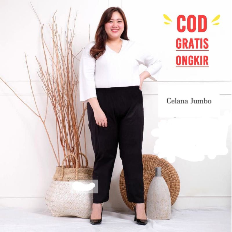 celana jumbo wanita jeging chinos jumbo pinggang kolor baggy pant big size