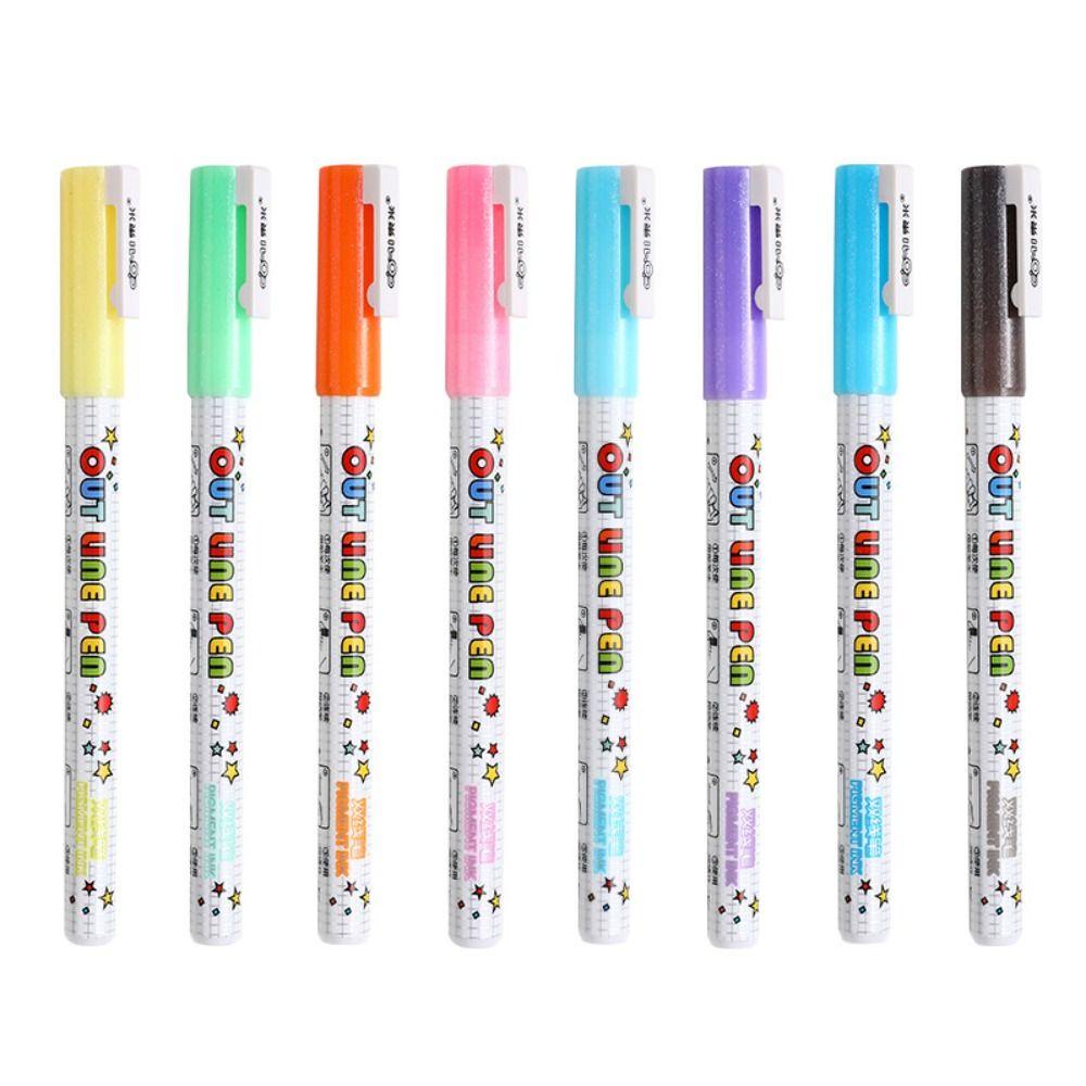 Preva 8warna Garis Ganda Pena Graffiti DIY Natal Fluorescence Dicat Tangan Kontur Ajaib Stabilo Pena