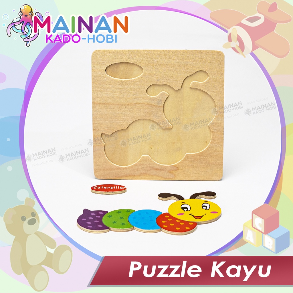 MAINAN ANAK PUZZLE KAYU KARAKTER BINATANG HEWAN ULAT CATERPILLAR