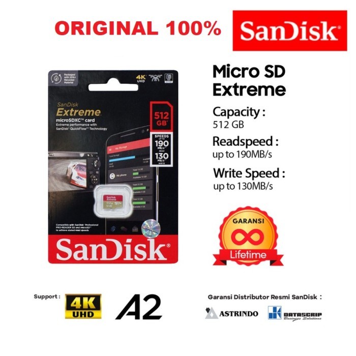 Sandisk microSDXC  Extreme Micro SD 512GB 190mbps microSDXC - Garansi Lifetime