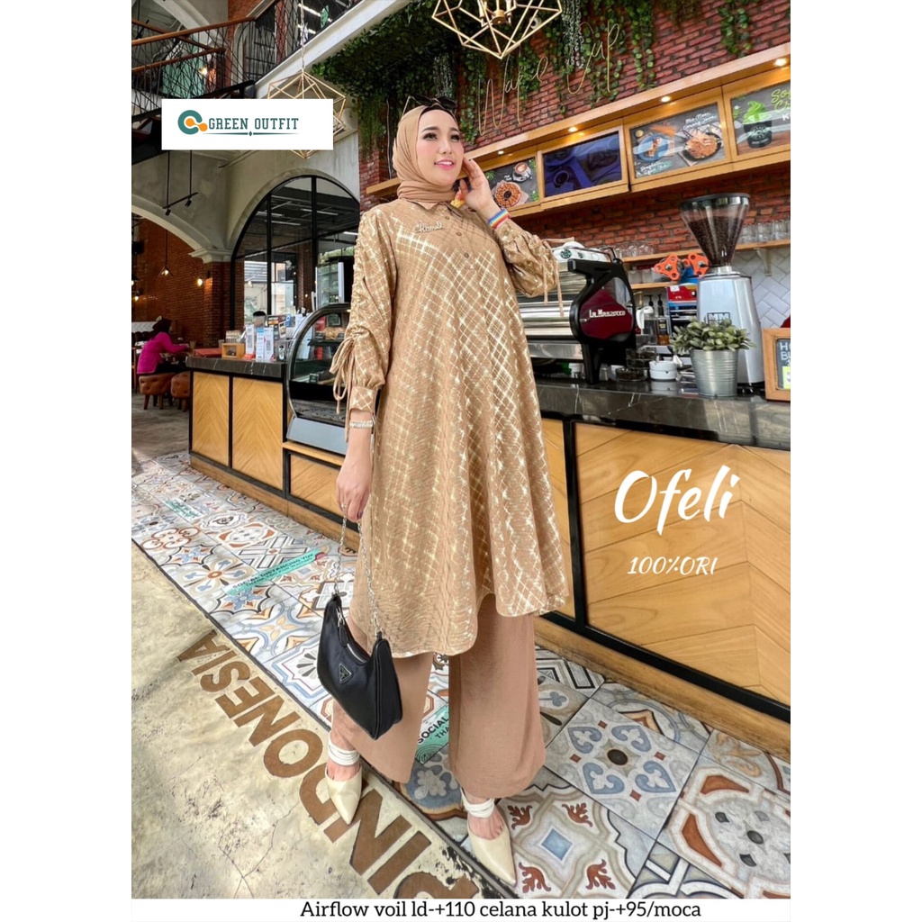 ofeli set stelan setelan 1set oneset baju pakaian tunik tunic celana kulot polos jumbo big size ld 1