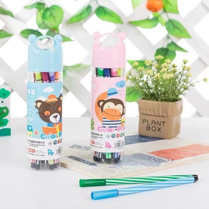 Spidol 12 Warna Color Pen Watercolor Pen Drawing Tabung Cute Color Drawing