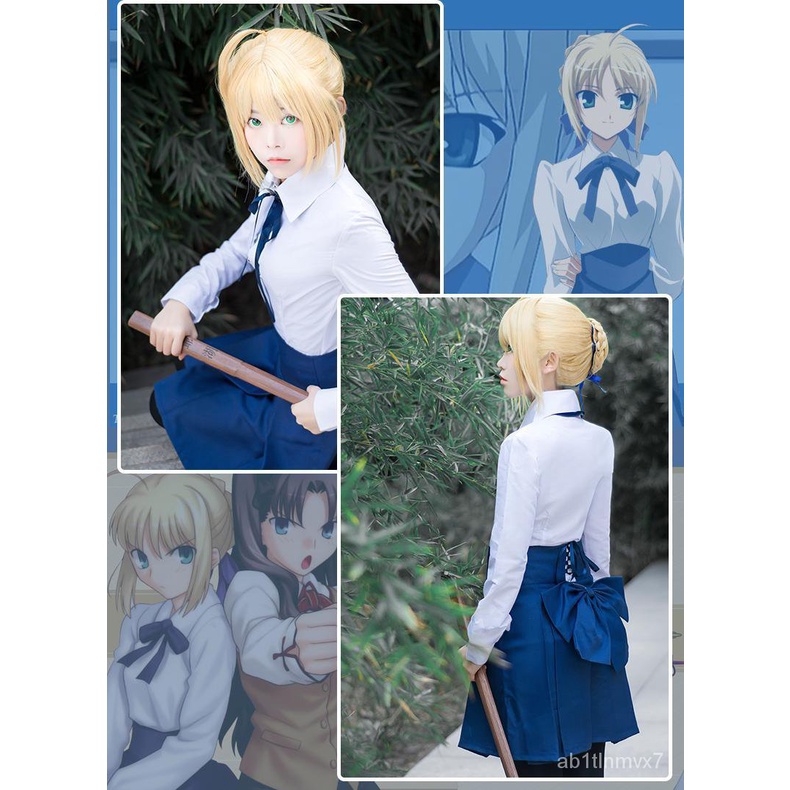 Fate Stay Night Saber Cosplay Costume JK Sailor Uniform Women Dress Halloween Clothing Set