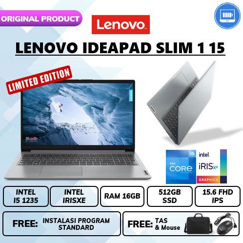 LAPTOP LE IDEAPAD SLIM 1 15 I5 1235 16GB 512SSD WIN11 ORI 15.6FHD IPS