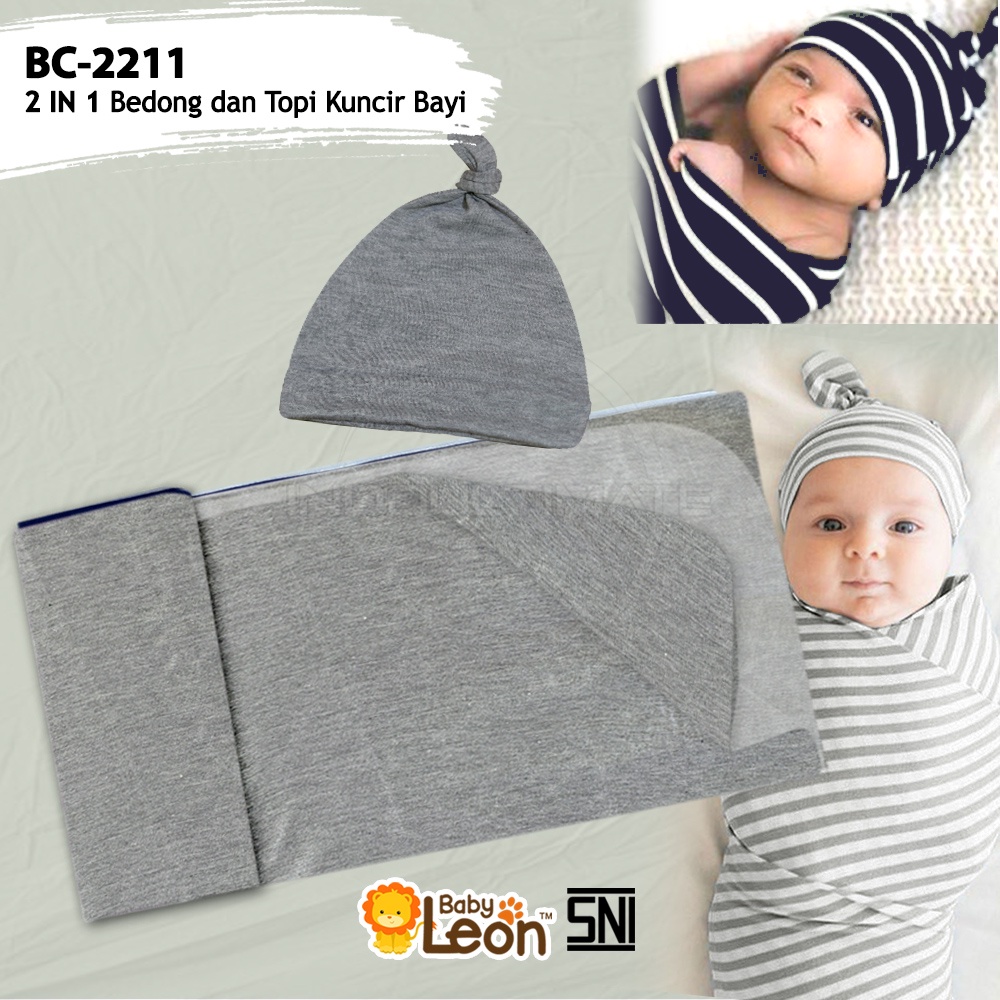 2in1 BABY LEON BC-2211 Bedong Bayi + Topi Kupluk Bayi  Perlengkapan bayi baru lahir Kain Selimut Bayi Kain Bedongan bayi Alas Tidur Bayi Selimut Tidur Bayi Baby Hat Topi Kuncir Bayi Perlengkapan Baby Newborn