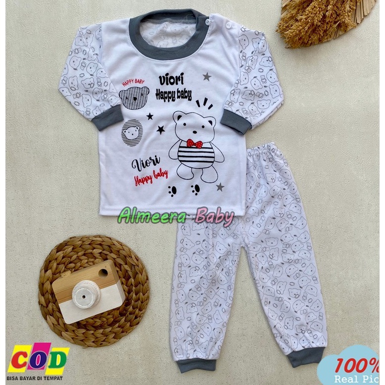 Setelan Baju Bayi Piyama Bayi Lengan Panjang Kancing Pundak Usia 3-12 Bulan Almeera Baby and Kids