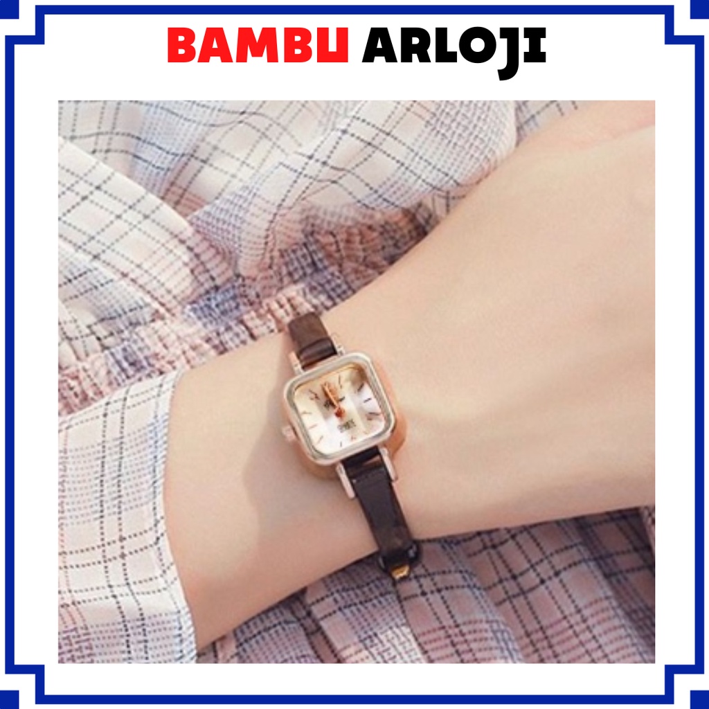 BAJ Jam Tangan Quartz Strap PU Analog Casual Gaya Retro Wanita Persegi Watch Korean Fashion Persegi Kecil RM033