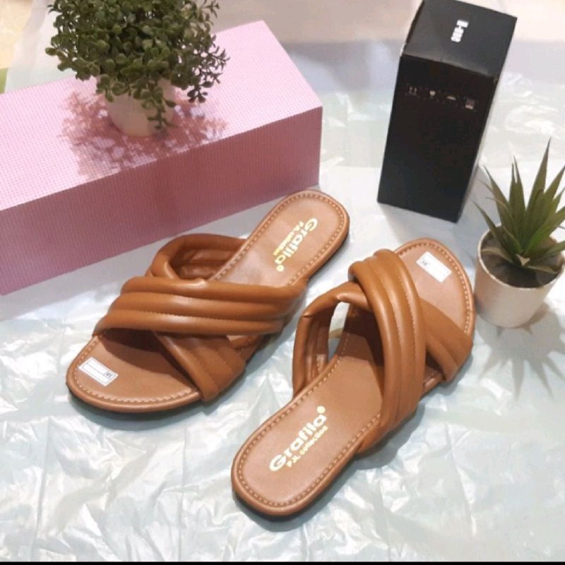 SANDAL SELOP SHAYNA SANDAL FLAT WANITA TEPLEK STRAP TALI SILANG 37-40