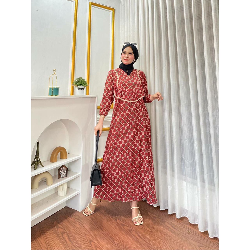 Hanifah Baju Gamis Wanita Muslim Terbaru Dress Rayon Motif Kekinian