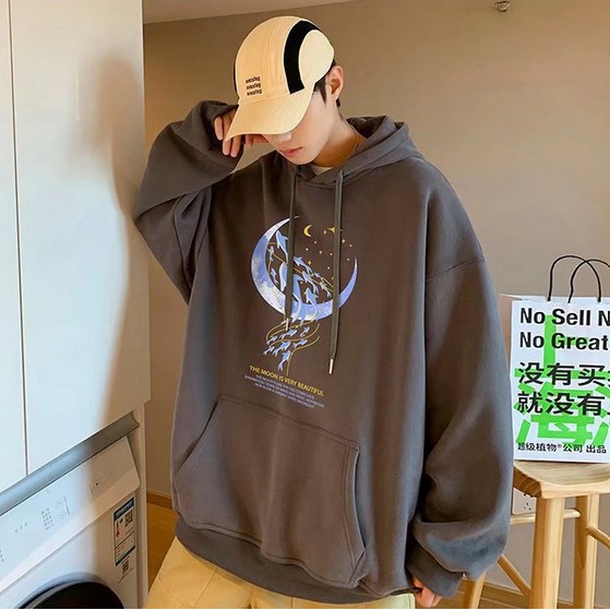 Casual Moon Graphic Design Hoodie Oversize in Black and Dark Grey Colour - Hoodie Casual Kasual / Ho
