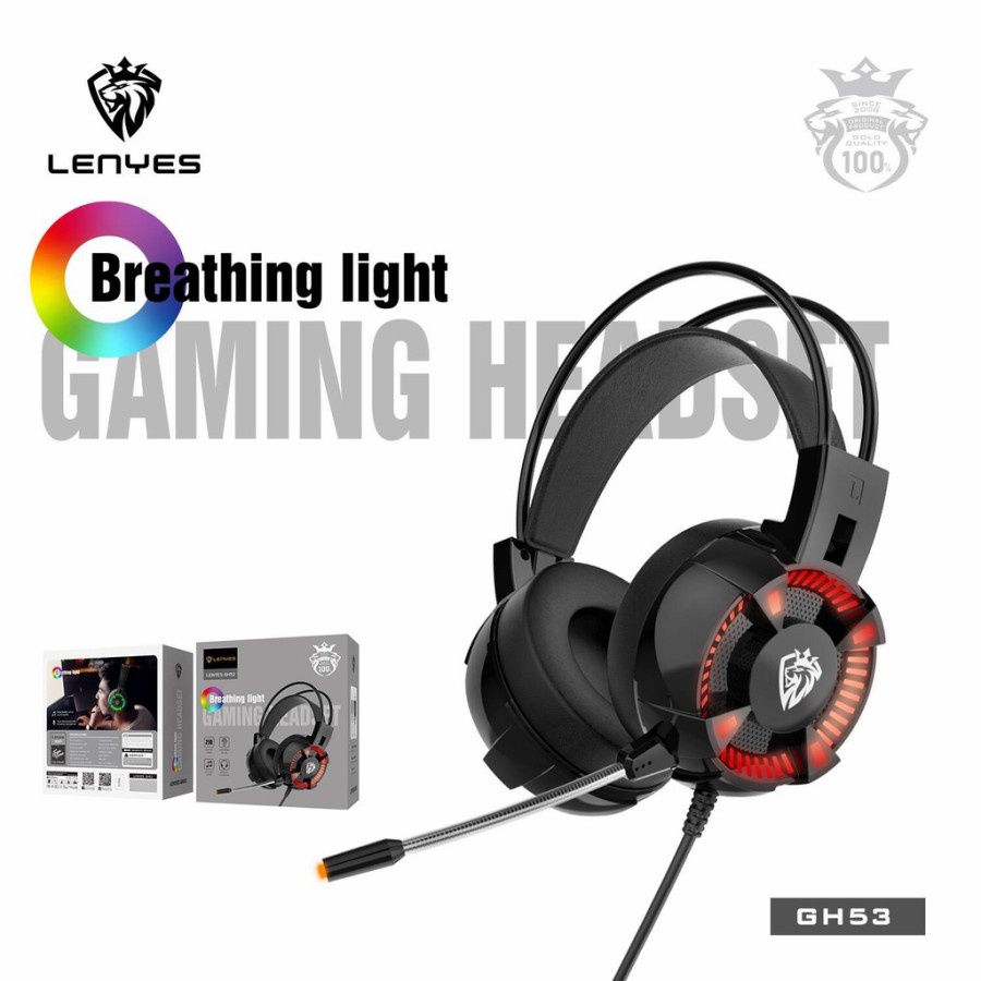 HEADSET GAMING LENYES GH-53 BREATHING LIGHT DEEP BASS HEADPHONE GH53