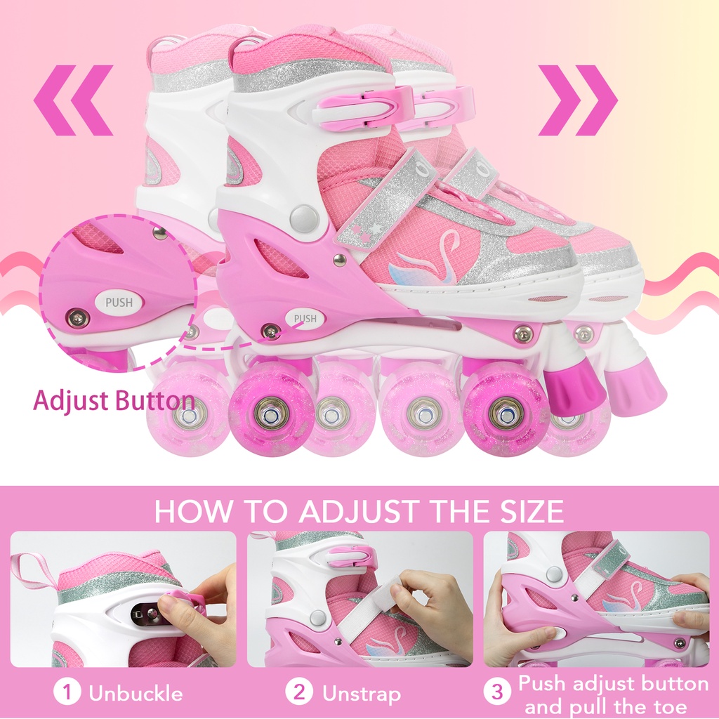 Oudew Girls Boys roda baris ganda Roller Skate Sepatu Roda Anak Pemula dengan Roda Bercahaya dan Ukuran yang Dapat Disesuaikan skotak hadiah kelas atas