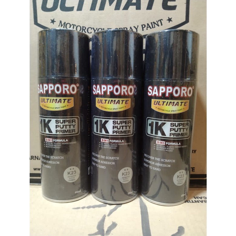 cat spray pilok pilox cat semprot sapporo ultimate saporo k23 1K Super putty primer epoxy grey abu 400ml