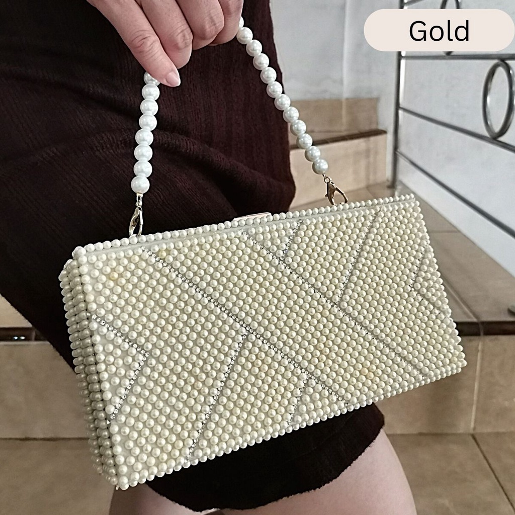 Tas Pesta Import Mutiara Kondangan Wanita Premium Kristal Ori Terkini Handbag Wisuda Elegan Mewah Impor 70195-2 KLIKSISTA