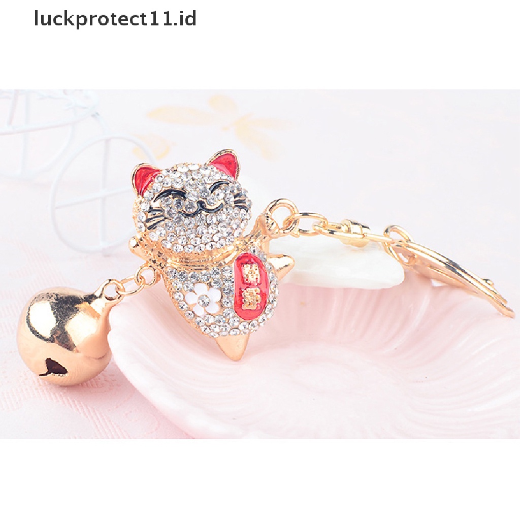 /Fashion Hot//// Gantungan Kunci Kristal Lucu Alloy Bell Besar Berlian Imitasi Jepang Lucky Cat Gantungan Kunci Mobil.