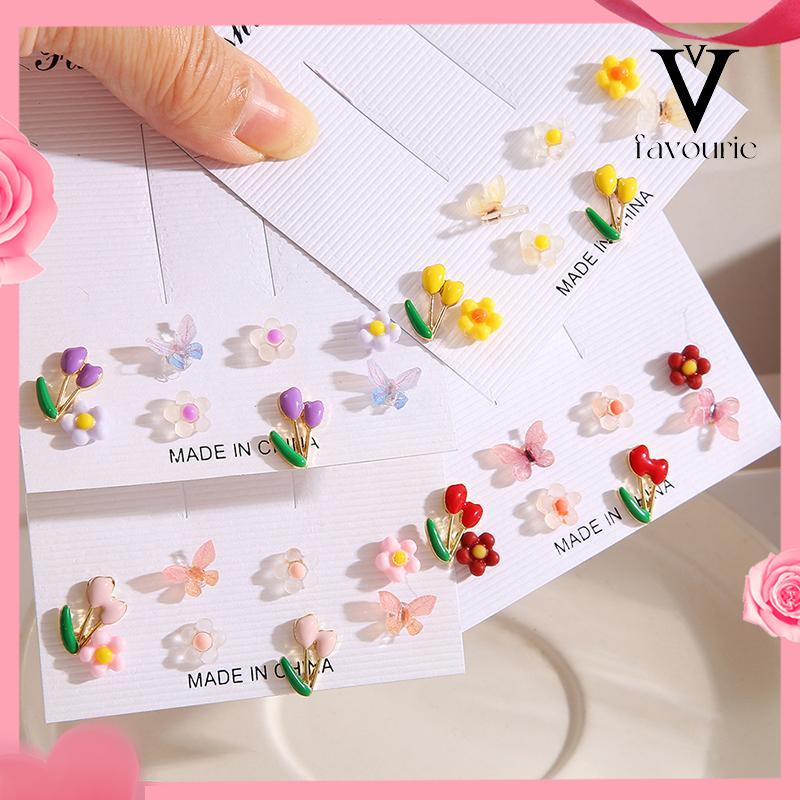 CODAnting Set Perhiasan Anting-anting Kupu-kupu Bunga Berwarna-Warni-FA
